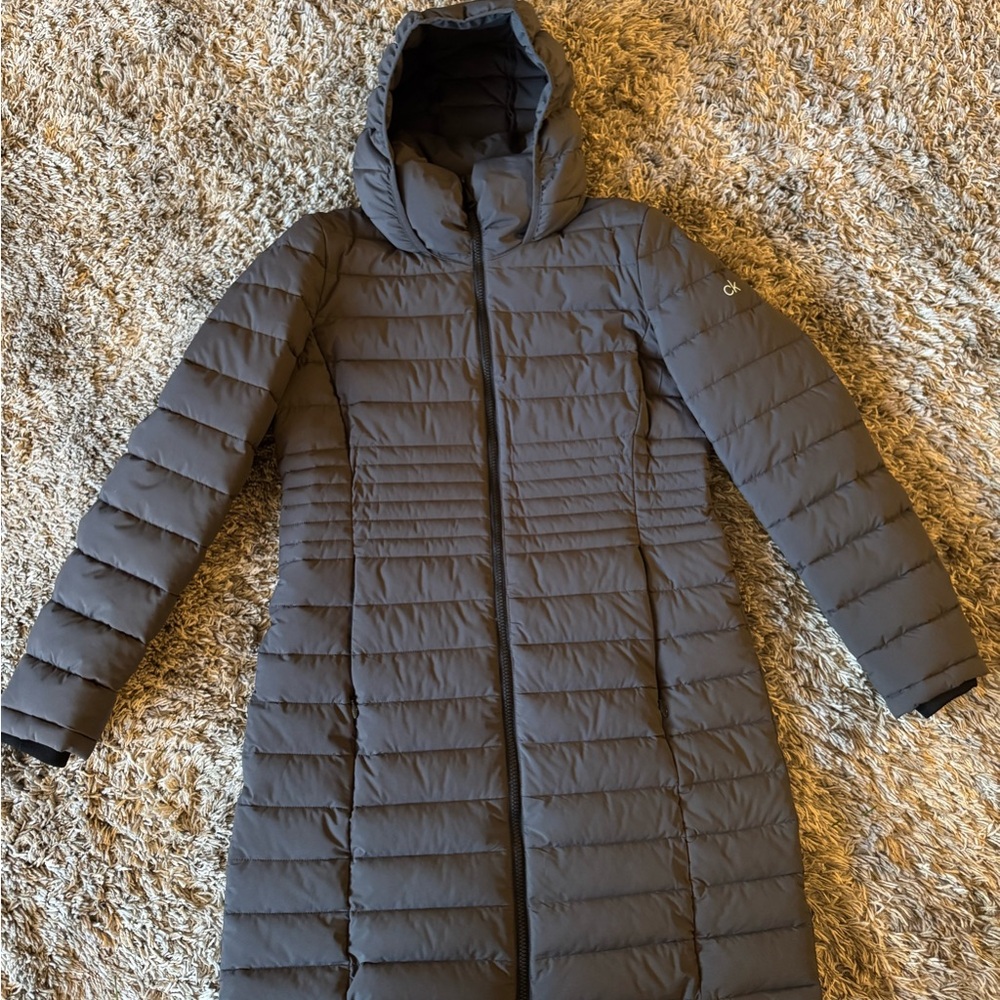 Women's Grey Quilted Hooded Coat